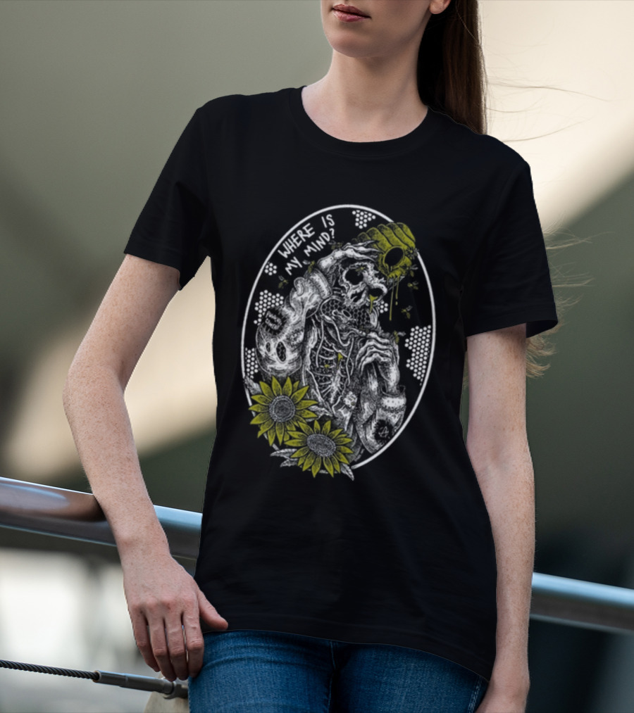 Punkwithacamera Where Is My Mind Skull Sunflowers Bees T-Shirt