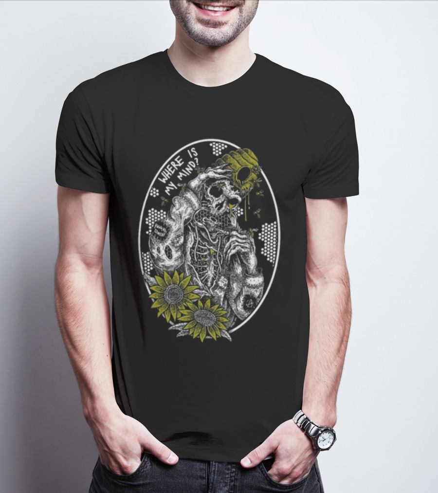 Punkwithacamera Where Is My Mind Skull Sunflowers Bees T-Shirt