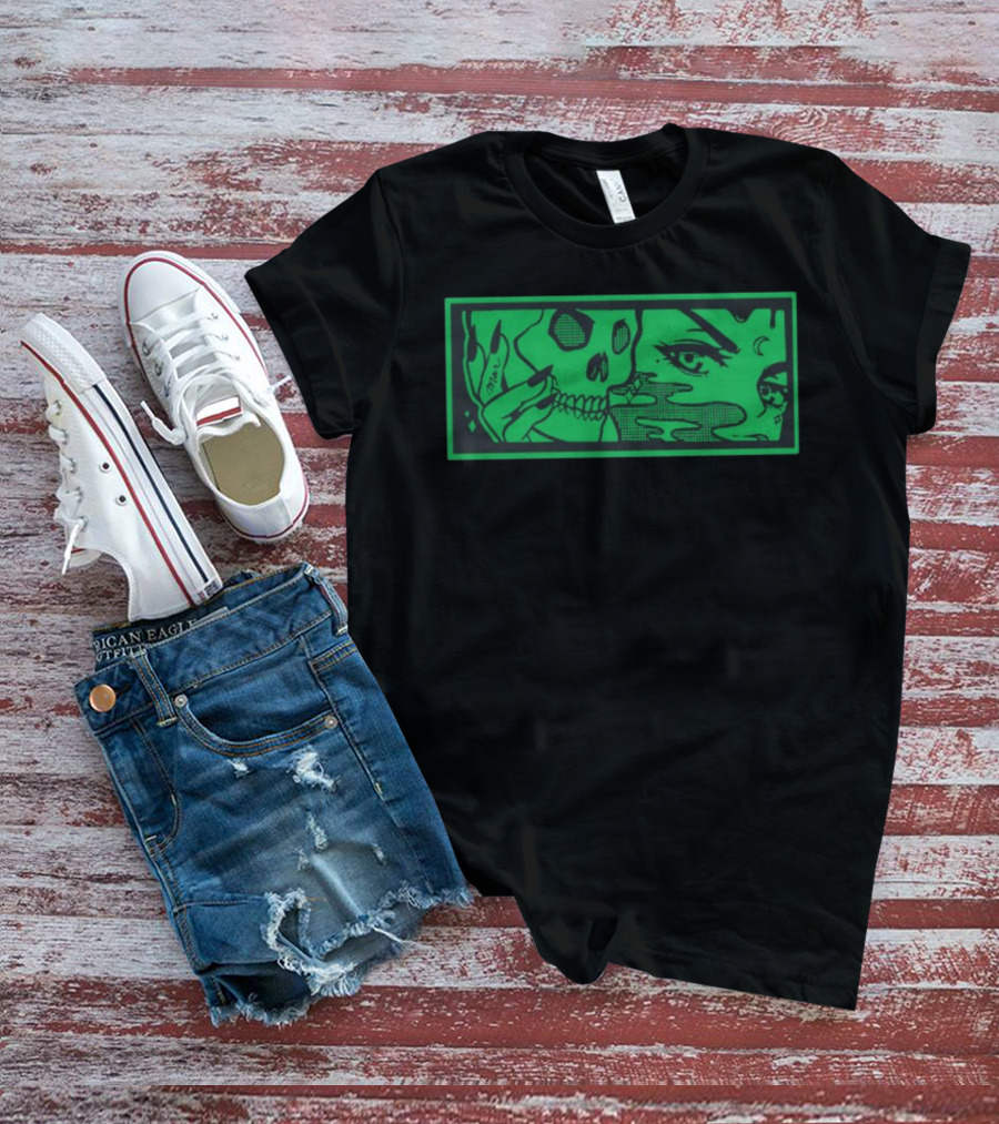 Max Smoking Skull Art Green T-Shirt