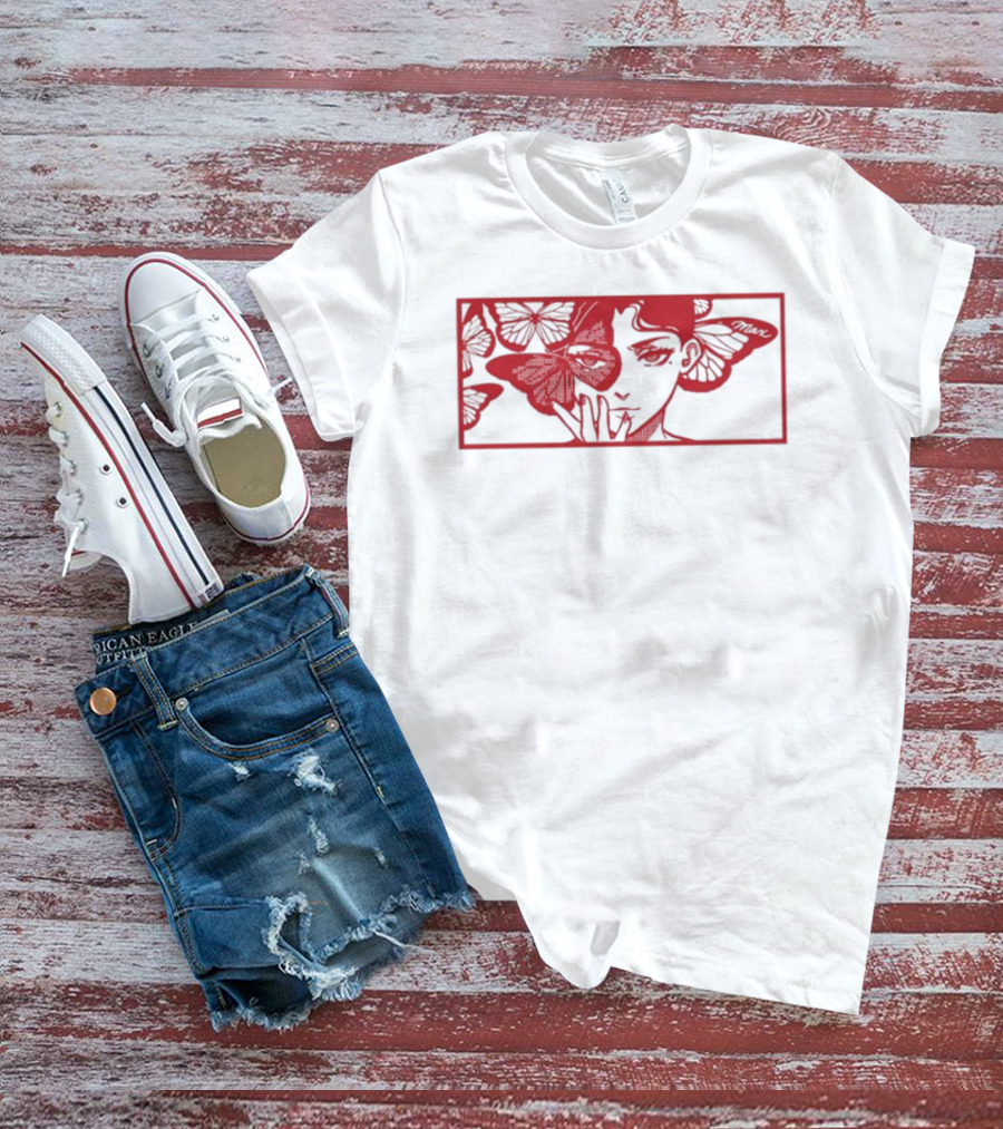 Maxmusic Enigmatic Red Butterflies And Woman In Rectangular Frame T-Shirt