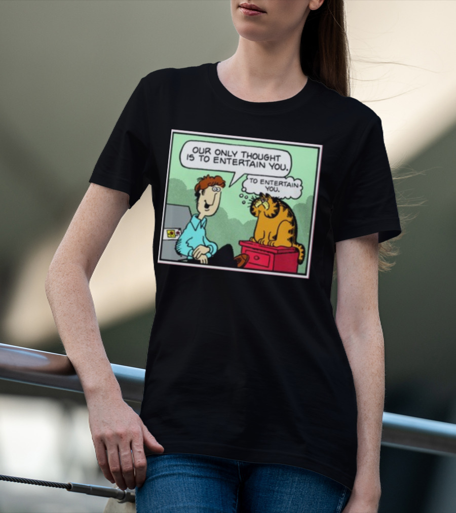 Quinton Reviews Our Only Thought Is To Entertain You Cartoon Cat Humorous Speech Bubble T-Shirt