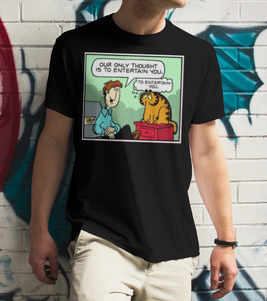 Quinton Reviews Our Only Thought Is To Entertain You Cartoon Cat Humorous Speech Bubble T-Shirt
