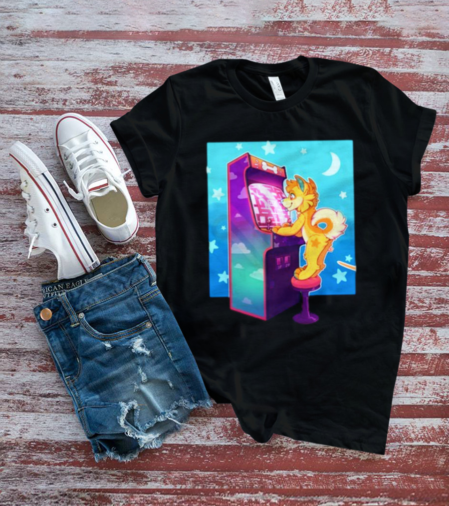 Drackypoof Arcade Pupper Retro Night Gaming T-Shirt