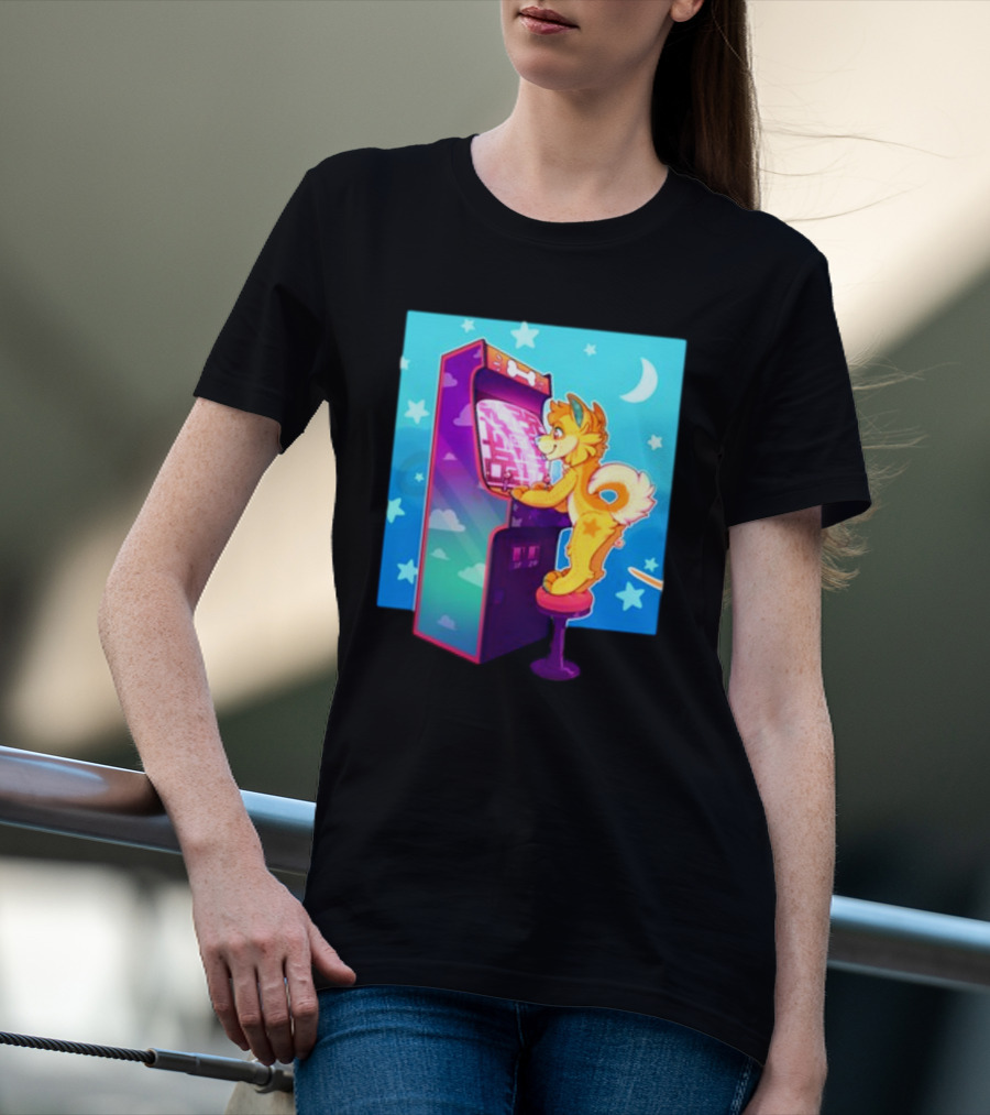 Drackypoof Arcade Pupper Retro Night Gaming T-Shirt