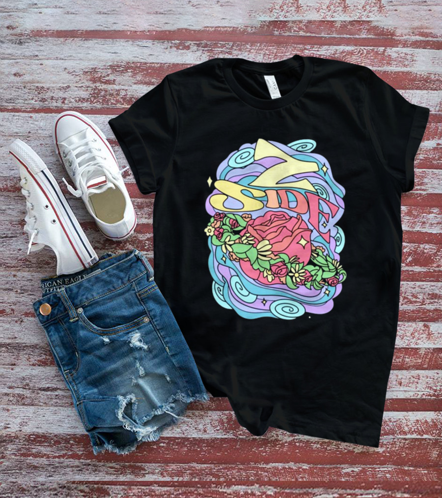 Z Side Colorful Swirl Rose Floral T-Shirt