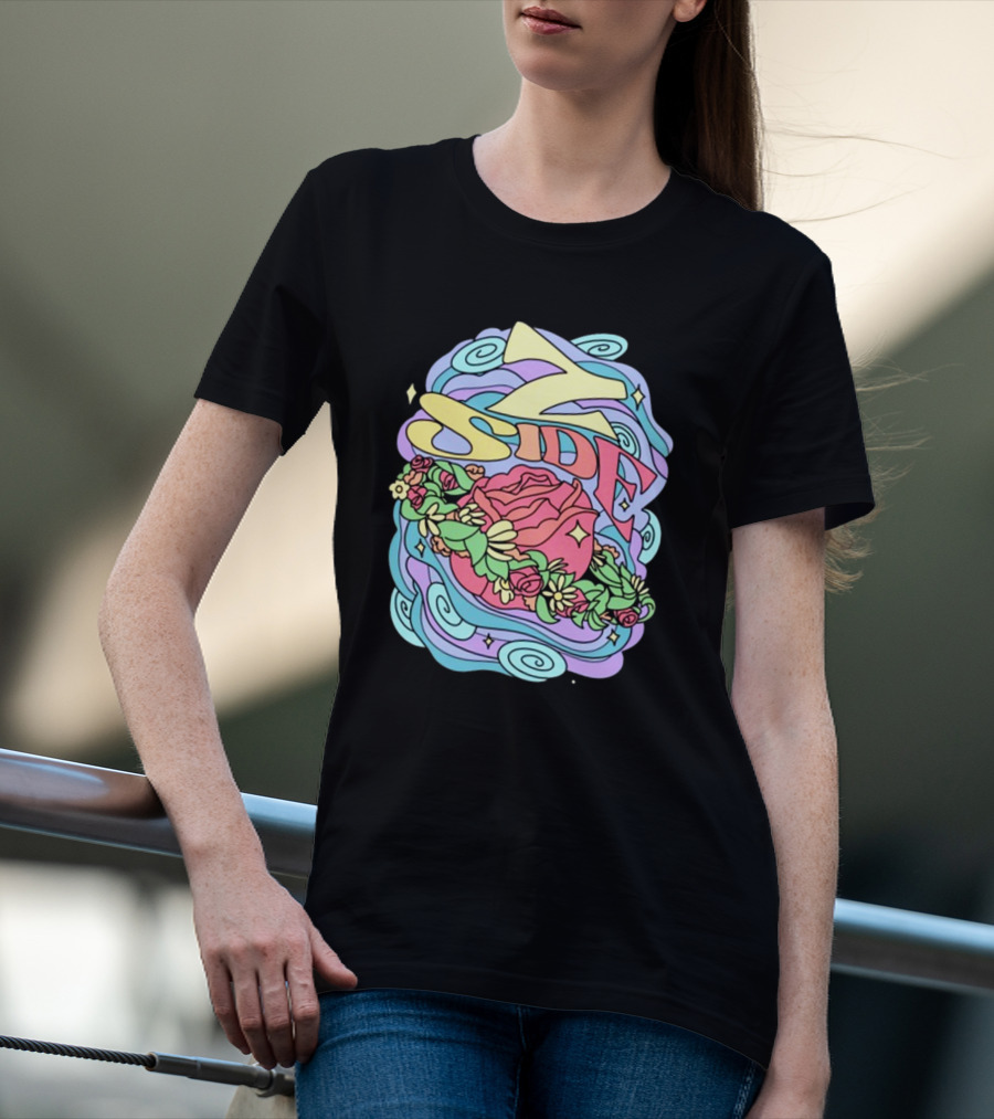 Z Side Colorful Swirl Rose Floral T-Shirt