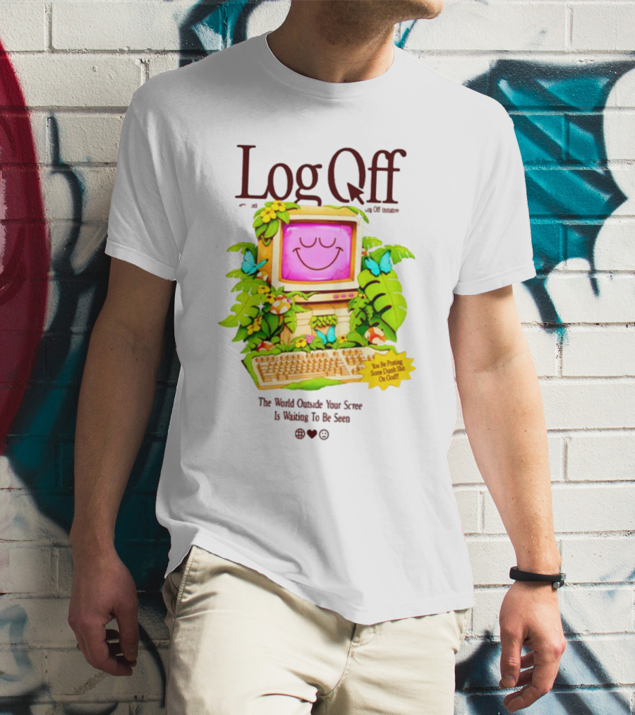 Log Off The World Outside Your Screen Is Waiting To Be Seen Vintage Computer Jungle Aesthetic T-Shirt