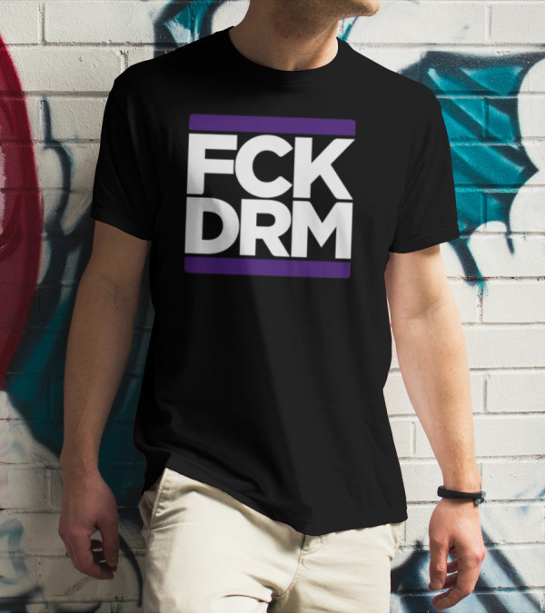 Modernvintageg Fck Drm Text Bold White Letters Purple Bars T-Shirt