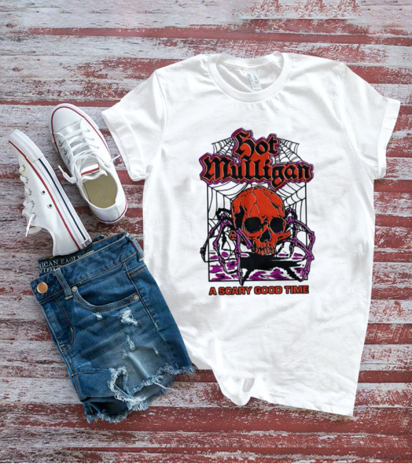 Hot Mulligan Halloween Skull Web A Scary Good Time T-Shirt