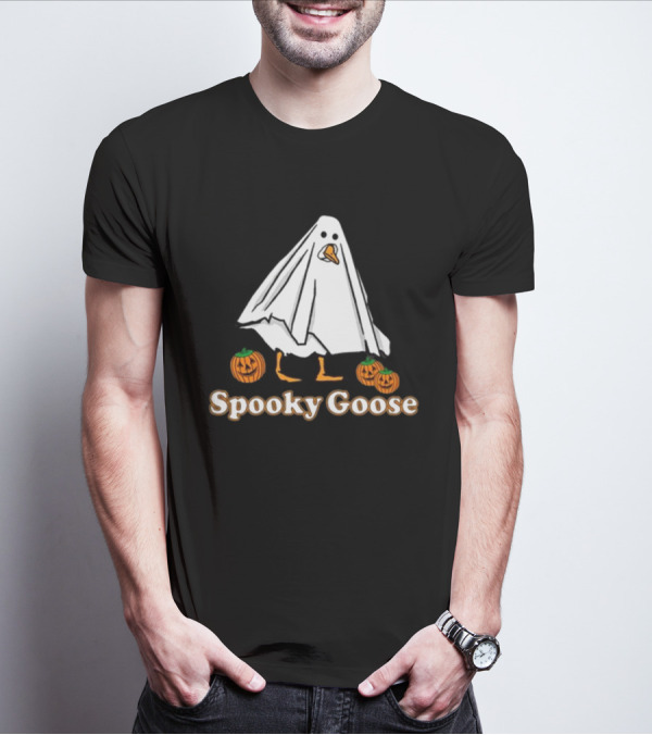 Spooky Goose Ghost Costume With Pumpkins T-Shirt