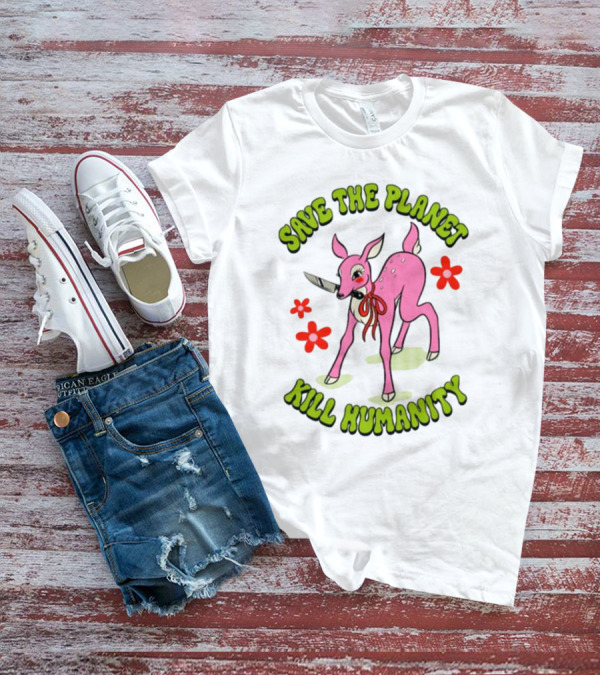 Tragicgirlsco Save The Planet Kill Humanity Pink Deer Floral T-Shirt