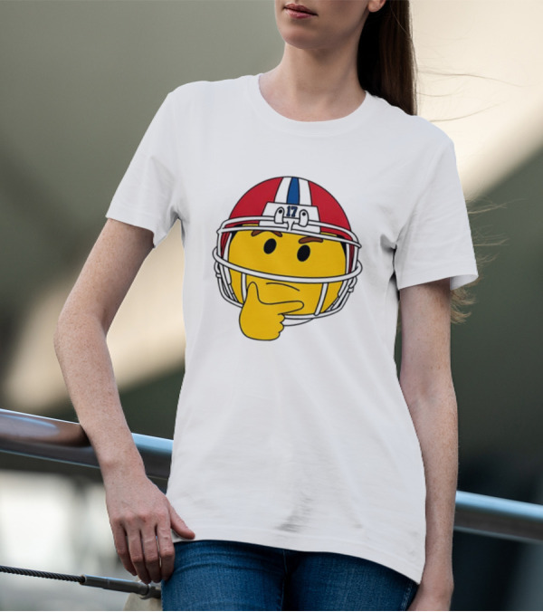 Hmm Moji Curious Thinking Face Football Helmet Red White Blue 17 T-Shirt