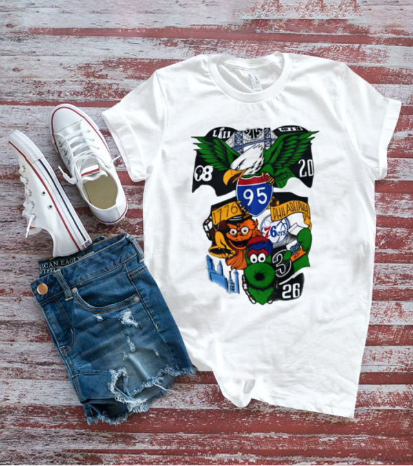 Philadelphia 215 Eagles 76ers 95 Gritty Fanatic 1776 98 26 20 Skyline LIII T-Shirt