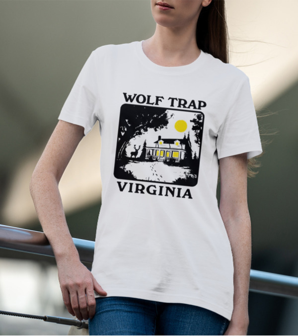Woodsjpeg Wolf Trap Virginia Nighttime Cabin Scene T-Shirt
