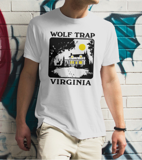 Woodsjpeg Wolf Trap Virginia Nighttime Cabin Scene T-Shirt