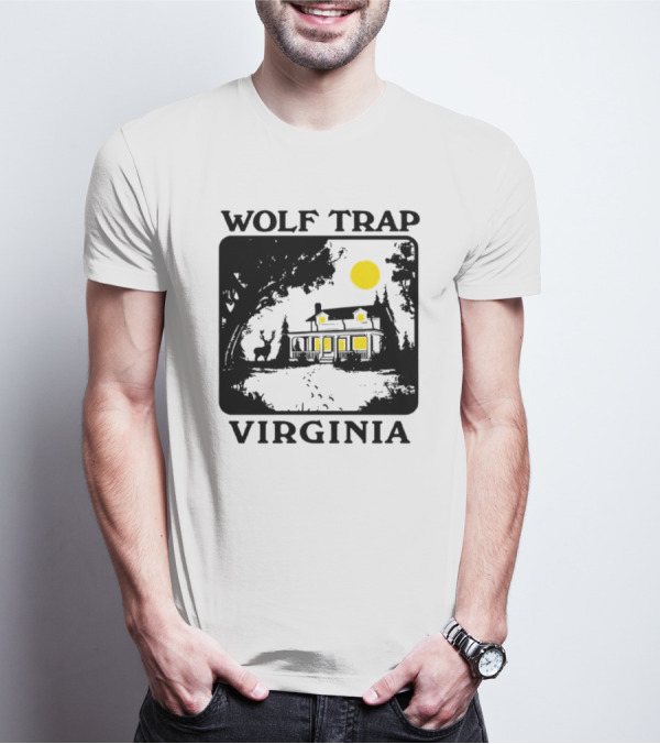 Woodsjpeg Wolf Trap Virginia Nighttime Cabin Scene T-Shirt