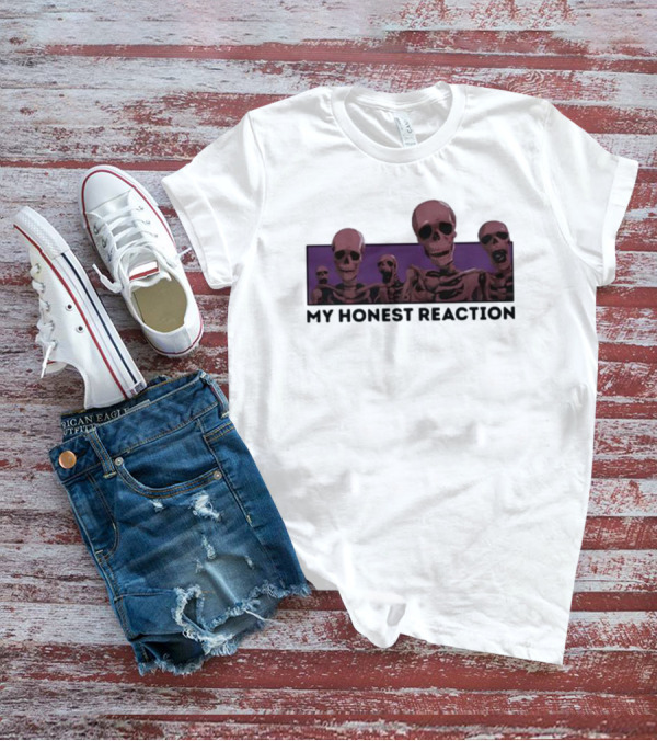 Skeletons My Honest Reaction Purple Background T-Shirt