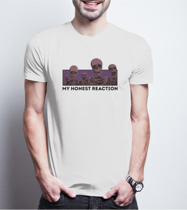 Skeletons My Honest Reaction Purple Background T-Shirt