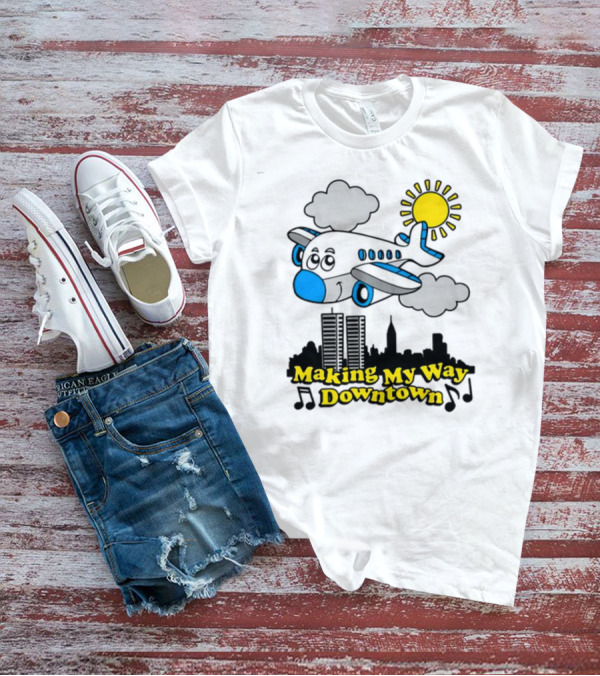 Making My Way Downtown Airplane City Skyline Sun Cloud Notes T-Shirt