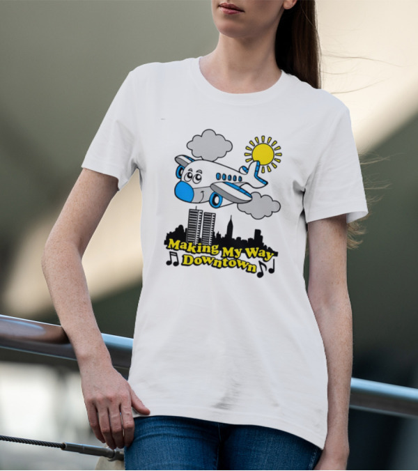 Making My Way Downtown Airplane City Skyline Sun Cloud Notes T-Shirt