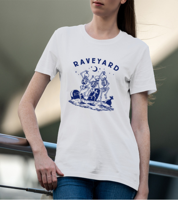 Raveyard Skeleton Dance Under Moon With Tombstones T-Shirt