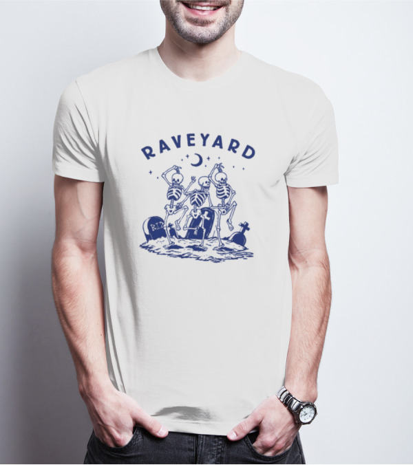 Raveyard Skeleton Dance Under Moon With Tombstones T-Shirt