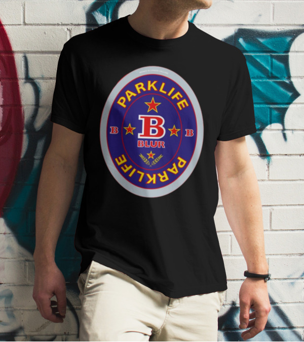 Blur Parklife Beermat Brewed In London England B Logo B Stars T-Shirt