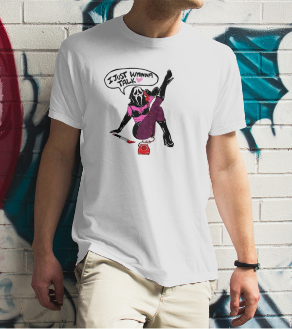 Oatmilklady I Just Wanna Talk Ghost Face Mask Retro Phone T-Shirt