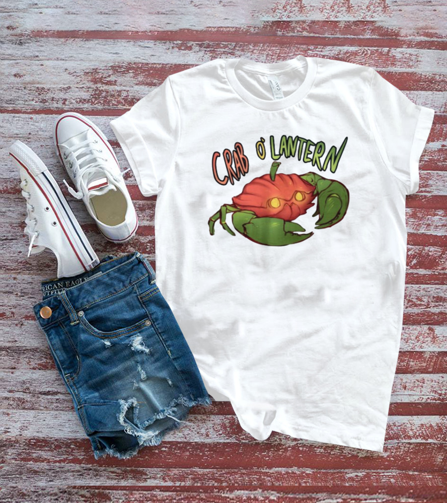 Crab O' Lantern Pumpkin Crab Creature With Glowing Eyes T-Shirt