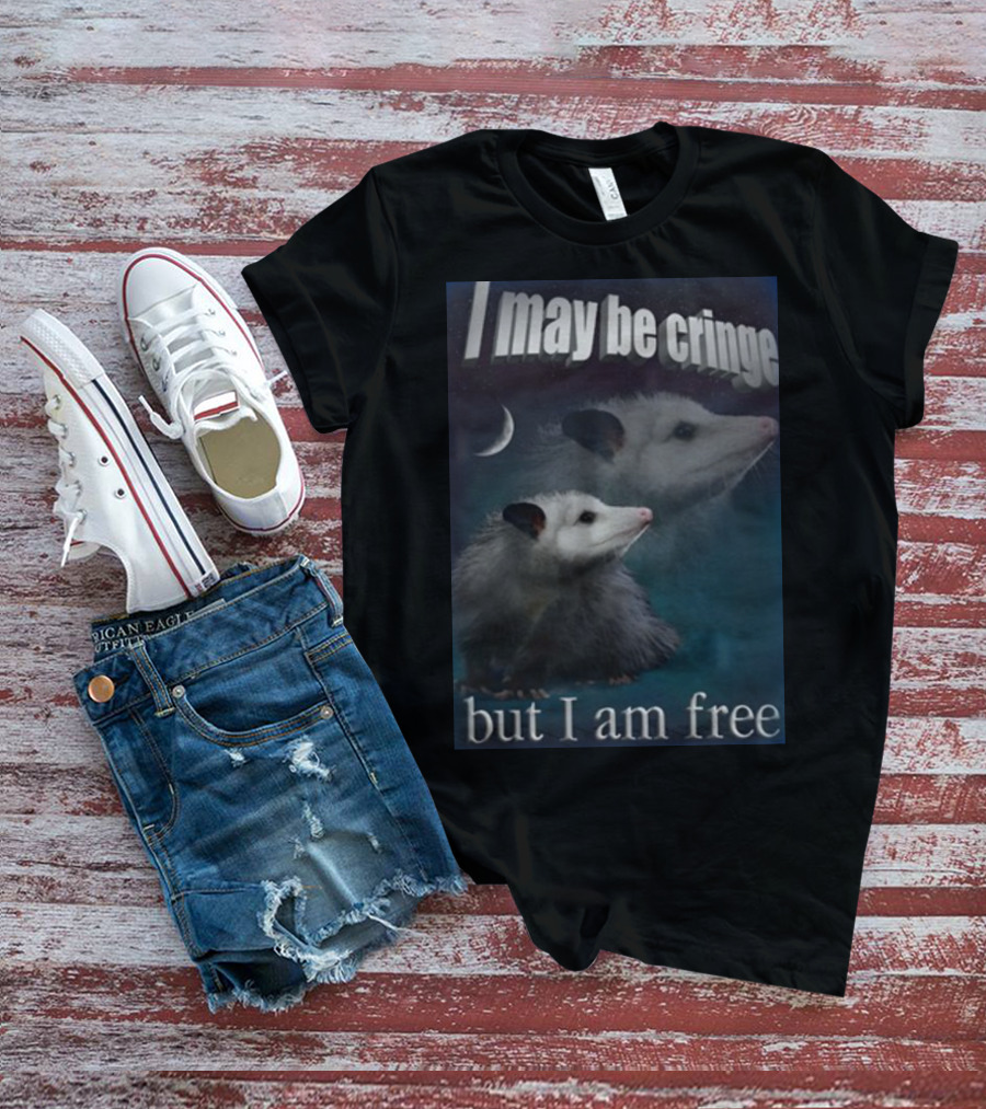 I May Be Cringe But I Am Free Possum Under Moonlight Shadow Dual Image T-Shirt