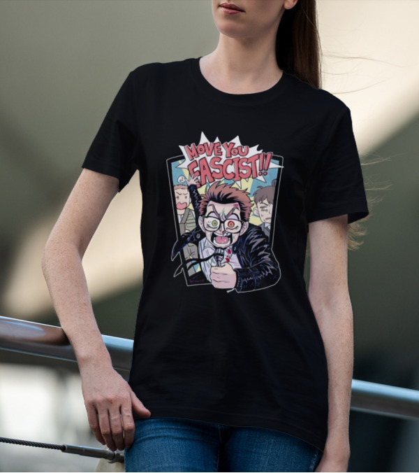 Move You Fascist Comic-Style Angry Character Yelling With Glasses And Leather Jacket T-Shirt