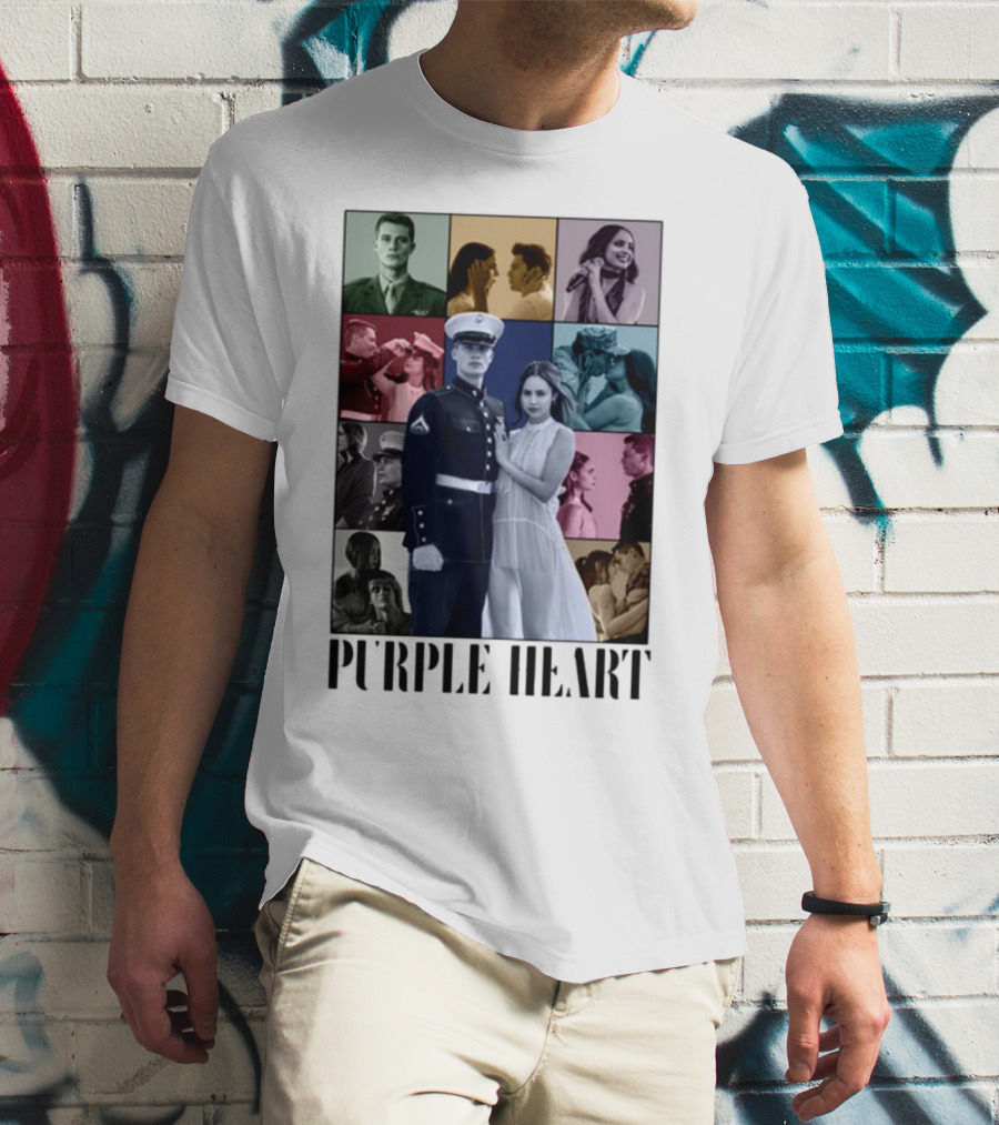 Purple Hearts Romantic Military Love Story Collage T-Shirt