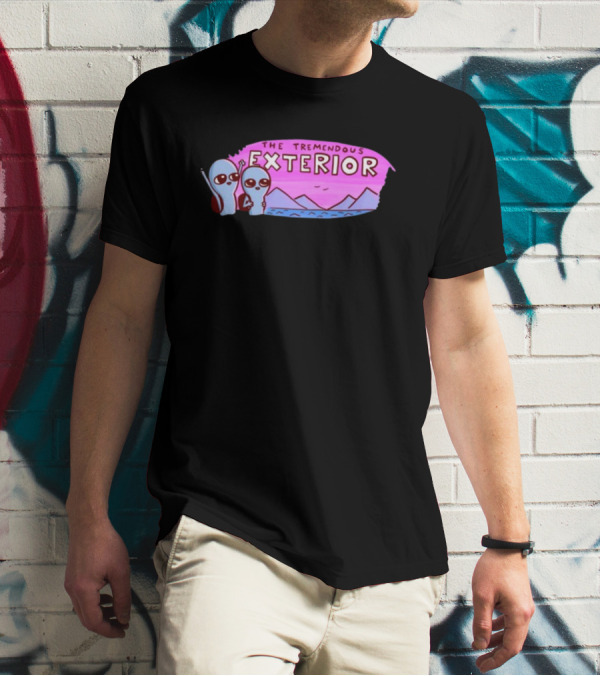 Strange Planet The Tremendous Exterior Alien Characters With Mountains And Pink Sky Scene T-Shirt