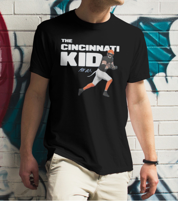 The Cincinnati Kid Football Player Graphic With Signature In Orange And Black T-Shirt