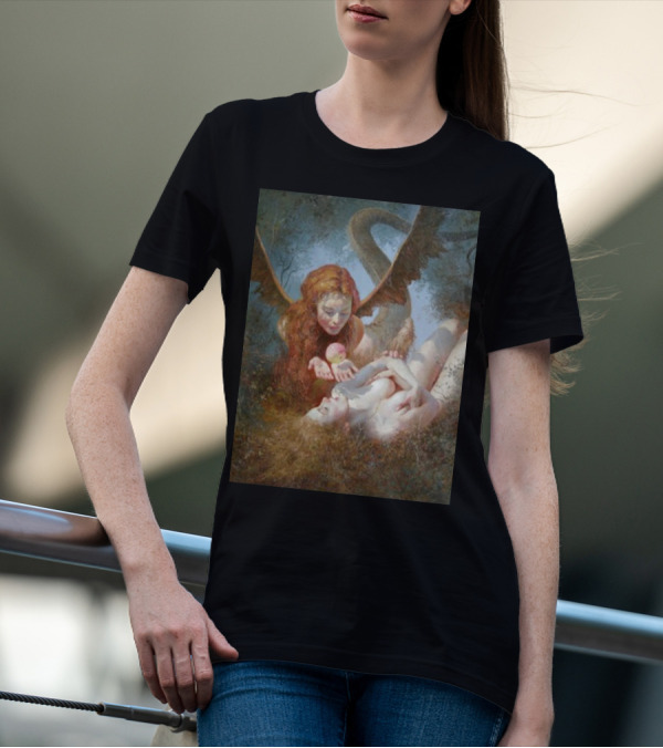 Lilith And Eve 1963 Apple Serpent Wings Mythical Encounter By Yuri Klapouh T-Shirt