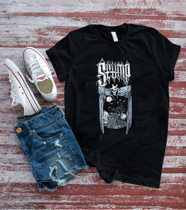 Scump Graveyard Skull Grim Reaper Nighttime Moon Scene T-Shirt