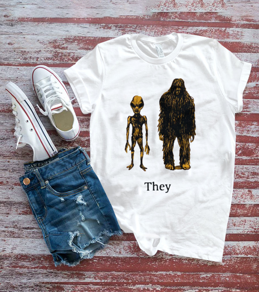 TMBGShop Cryptids They Alien Bigfoot On Sage Green T-Shirt