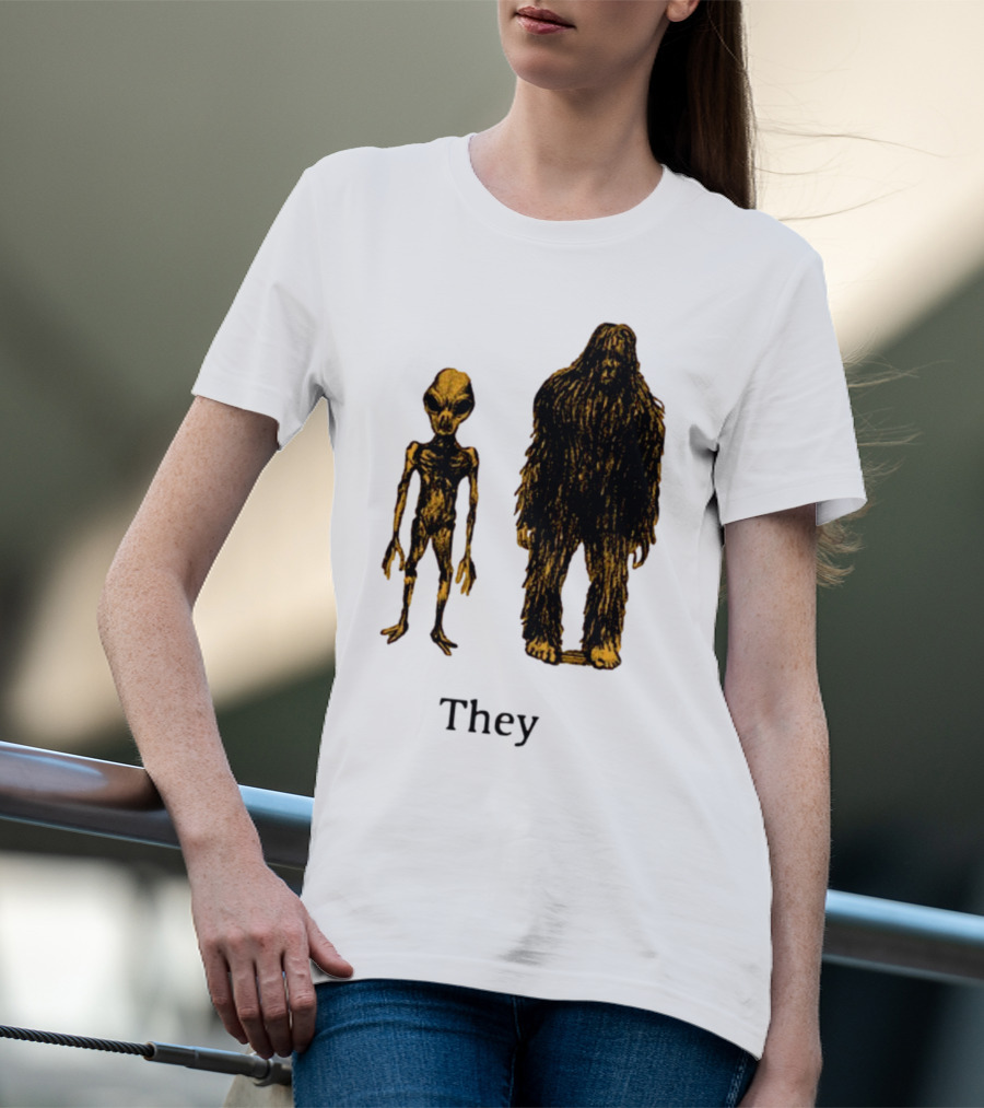 TMBGShop Cryptids They Alien Bigfoot On Sage Green T-Shirt