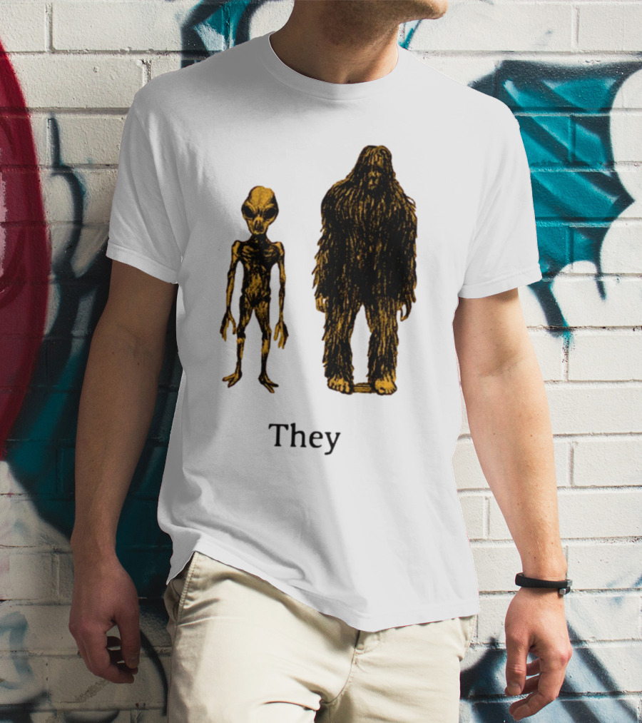 TMBGShop Cryptids They Alien Bigfoot On Sage Green T-Shirt