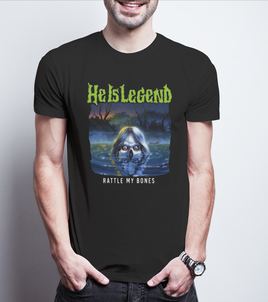 He Is Legend Rattle My Bones Eerie Forest Lake Ghostly Face T-Shirt