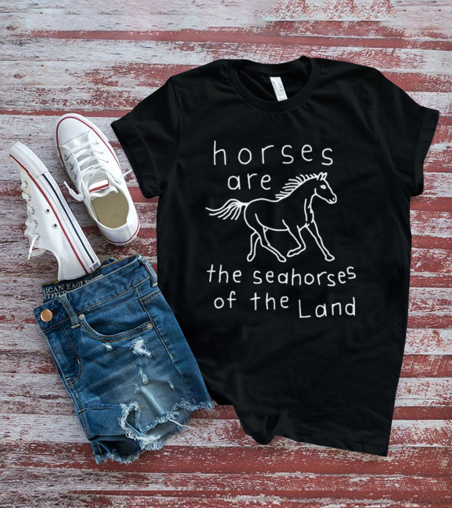 Horses Are The Seahorses Of The Land White Outline Drawing T-Shirt