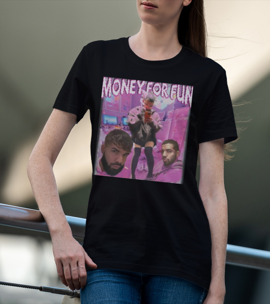 Money For Fun Funnyahhtees Pink Room Selfie Collage T-Shirt