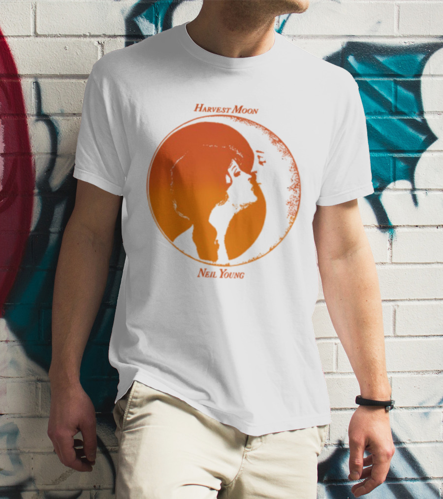Harvest Moon Neil Young Orange Silhouette Circle T-Shirt