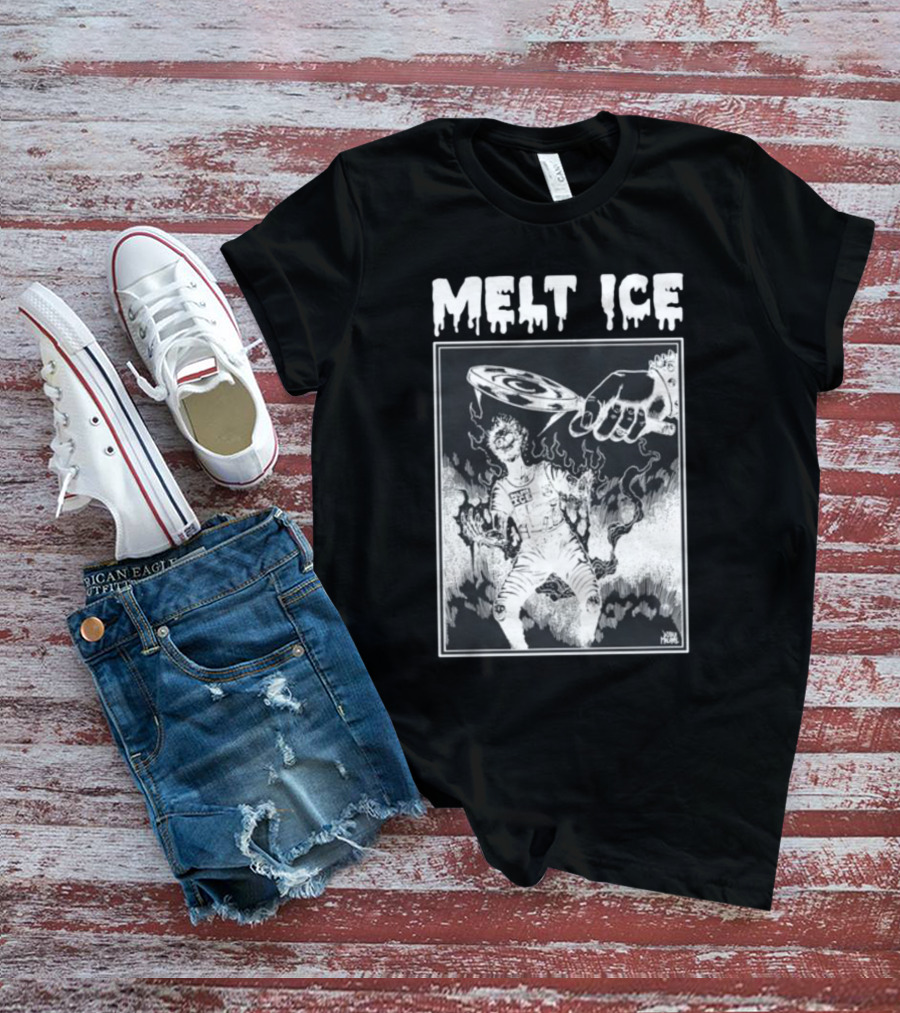 Punkwithacamera Melt Ice Hand Holding Record Over Flaming Figure T-Shirt