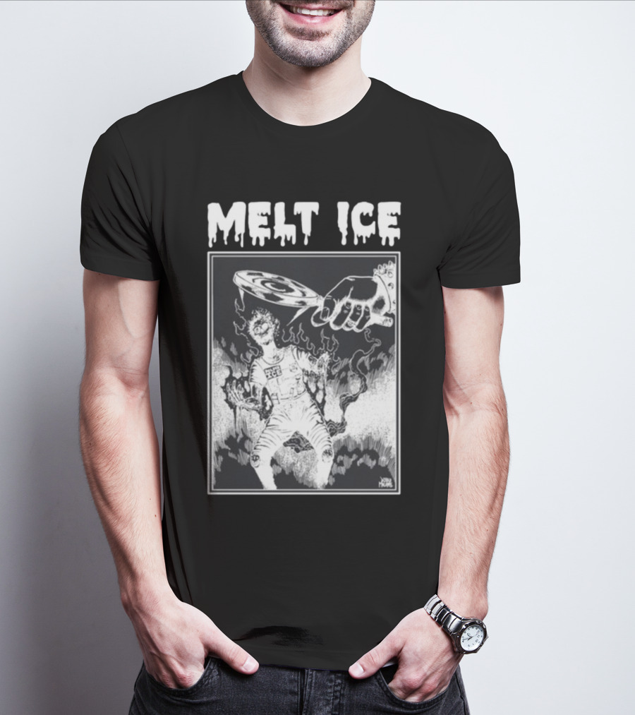 Punkwithacamera Melt Ice Hand Holding Record Over Flaming Figure T-Shirt