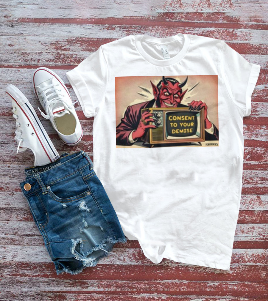Forbiddenclothes Consent To Your Demise Devil Holding Vintage Television T-Shirt