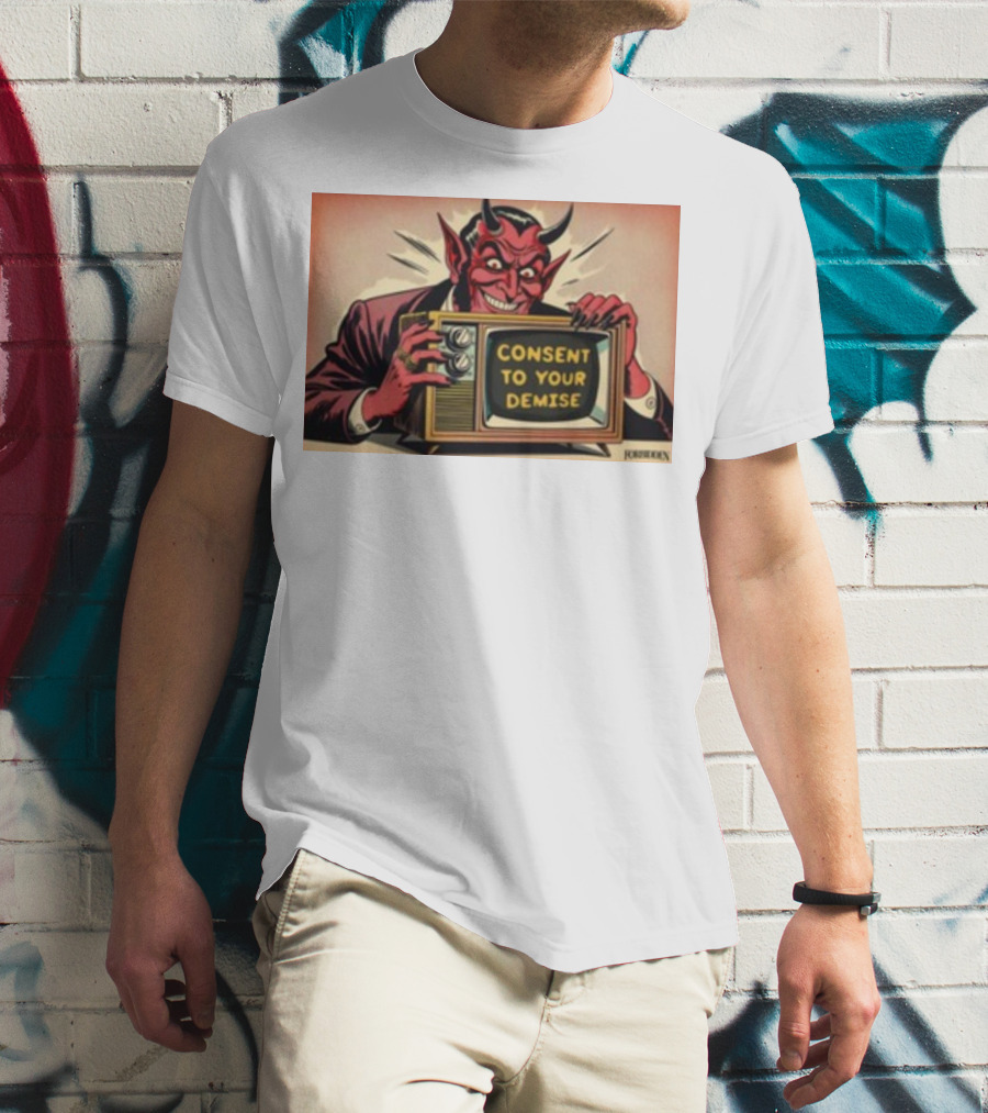 Forbiddenclothes Consent To Your Demise Devil Holding Vintage Television T-Shirt