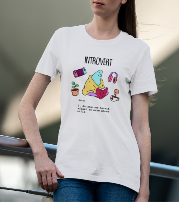 Introvert Anxious Hermit Afraid To Make Phone Calls Cozy Cartoon T-Shirt