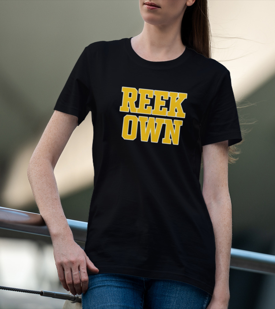 REEK OWN Bold Yellow Block Letters On Black Square T-Shirt