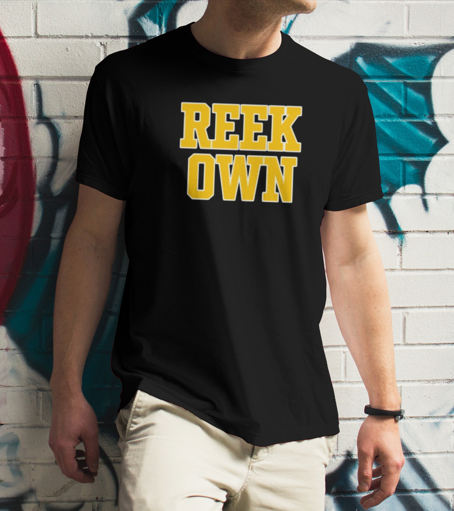 REEK OWN Bold Yellow Block Letters On Black Square T-Shirt